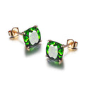 Gold Tone Green Square Cushion CZ Stud Earrings Pair view 2