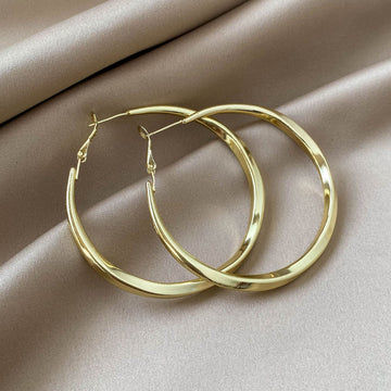 Gold Tone Oversized Large Polished Thin Round Hoop Earrings