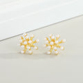 Gold Tone Faux Pearl Starfish Stud Earrings with Crystal Accents view 2