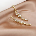 Wheat Leaf Crystal Look Gold Tone Extra Long Stud Earrings view 3