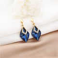 Blue Faceted Crystal Leaf Drop Earrings Gold Tone Studs view 2