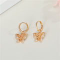Gold Tone Crystal Butterfly Pendant Necklace and Huggie Earrings view 4