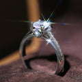 Silver Round Clear CZ Cathedral Four-Prong Band Ring view 1