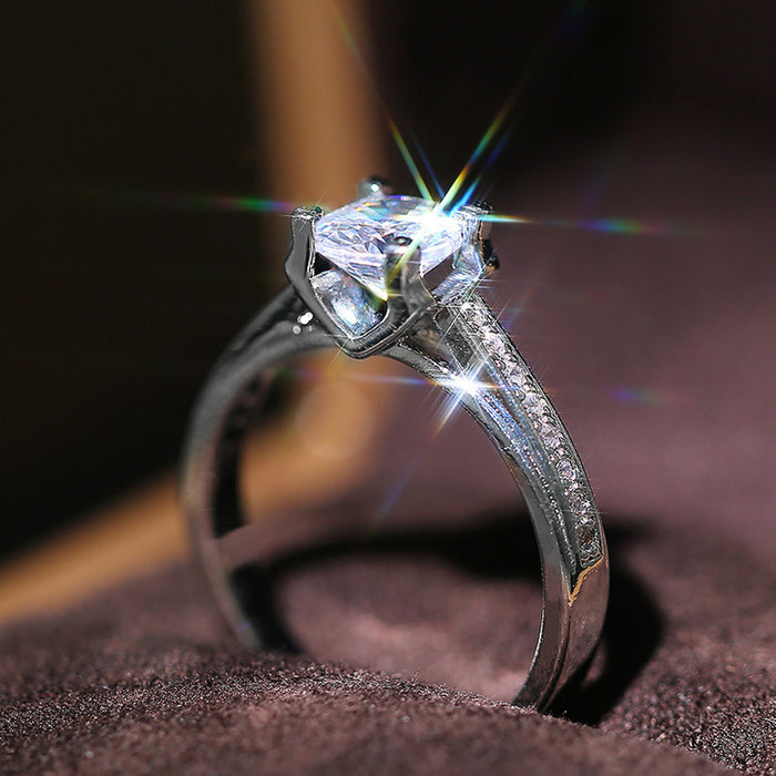 Silver Round Clear CZ Cathedral Four-Prong Band Ring