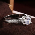 Silver Round Clear CZ Four-Prong Double Channel Ring view 2