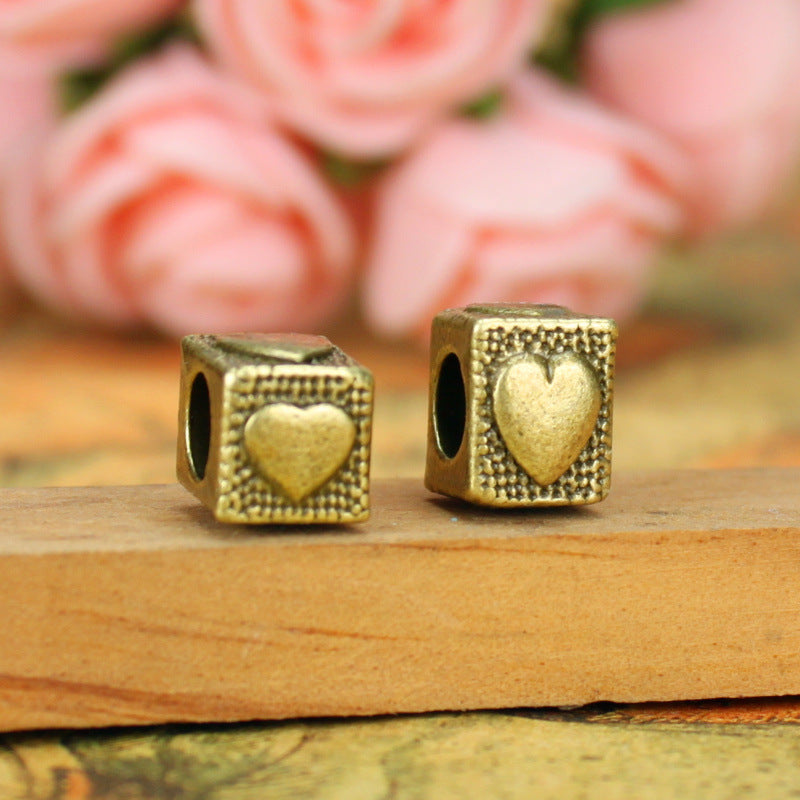 Heart Rectangle Large Hole Alloy Bead 10x7mm