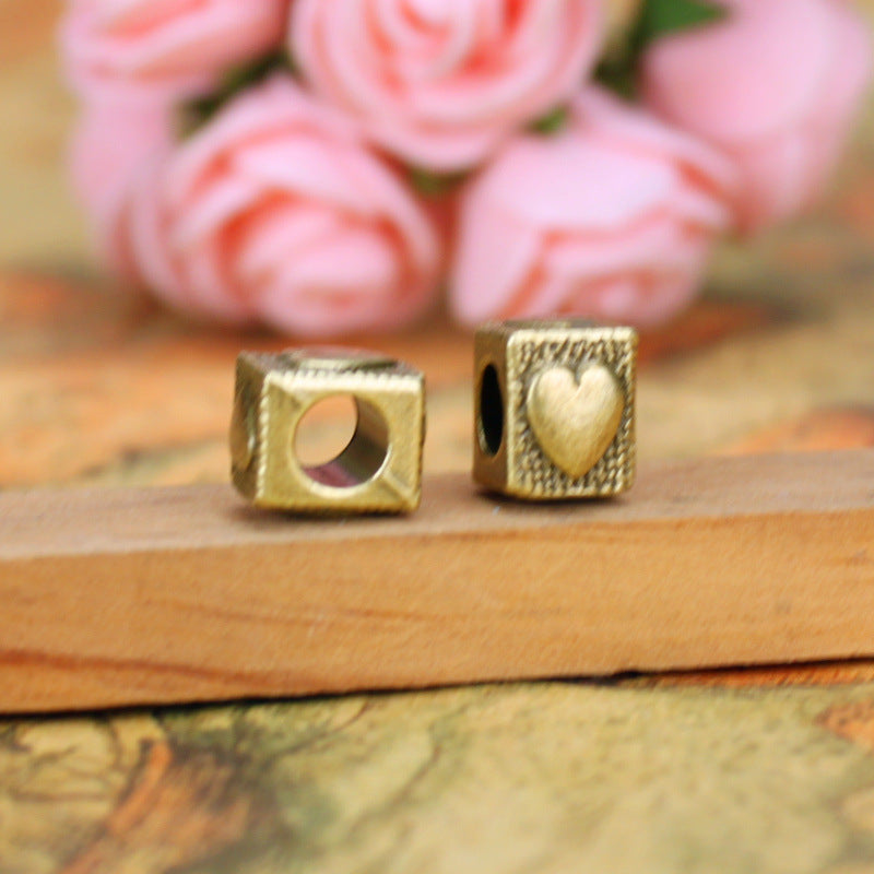 Heart Rectangle Large Hole Alloy Bead 10x7mm