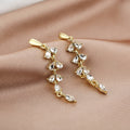 Wheat Leaf Crystal Look Gold Tone Extra Long Stud Earrings view 4