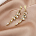 Wheat Leaf Crystal Look Gold Tone Extra Long Stud Earrings view 2