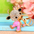 Jeweled Zodiac Cow Keychains in Pink and Red Pictured Colors view 6