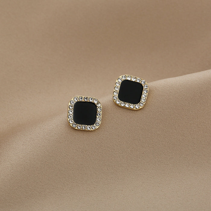 Black Square Clear Look Border Small Stud Earrings