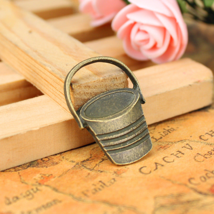 Vintage Alloy Bucket Charm Pendant, 26x18mm