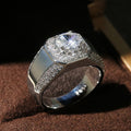 Round Clear Solitaire Octagonal Signet Ring In Silver Tone view 3
