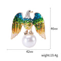 Twin Eagle Brooch in Blue Green or Red Gold With Pearl Drop view 5