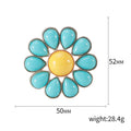 Turquoise Enamel Daisy Brooch with Yellow Round Center view 5