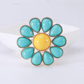 Turquoise Enamel Daisy Brooch with Yellow Round Center view 6