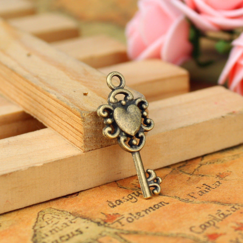 Vintage Heart Key Alloy Charm Pendant for DIY Jewelry