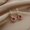 Blue Square Crystal Look Gold Tone Open C Hoop Earrings view 3