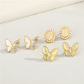 Gold Tone Pearl Oval and Butterfly Stud Earrings in Three Designs view 1