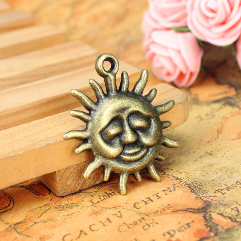 34mm Vintage Alloy Sun Charm Pendant