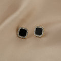Black Square Clear Look Border Small Stud Earrings view 2