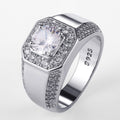 Round Clear Solitaire Octagonal Signet Ring In Silver Tone view 6