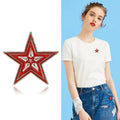 Red Enamel Five Point Star Brooch Silver Tone Border view 2