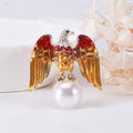 Twin Eagle Brooch in Blue Green or Red Gold With Pearl Drop view 4