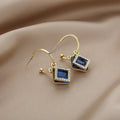 Blue Square Crystal Look Gold Tone Open C Hoop Earrings view 4