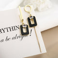 White Rectangle Gold Tone Asymmetric Long Stud Earrings view 4