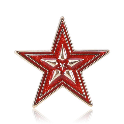 Red enamel five point star brooch front view