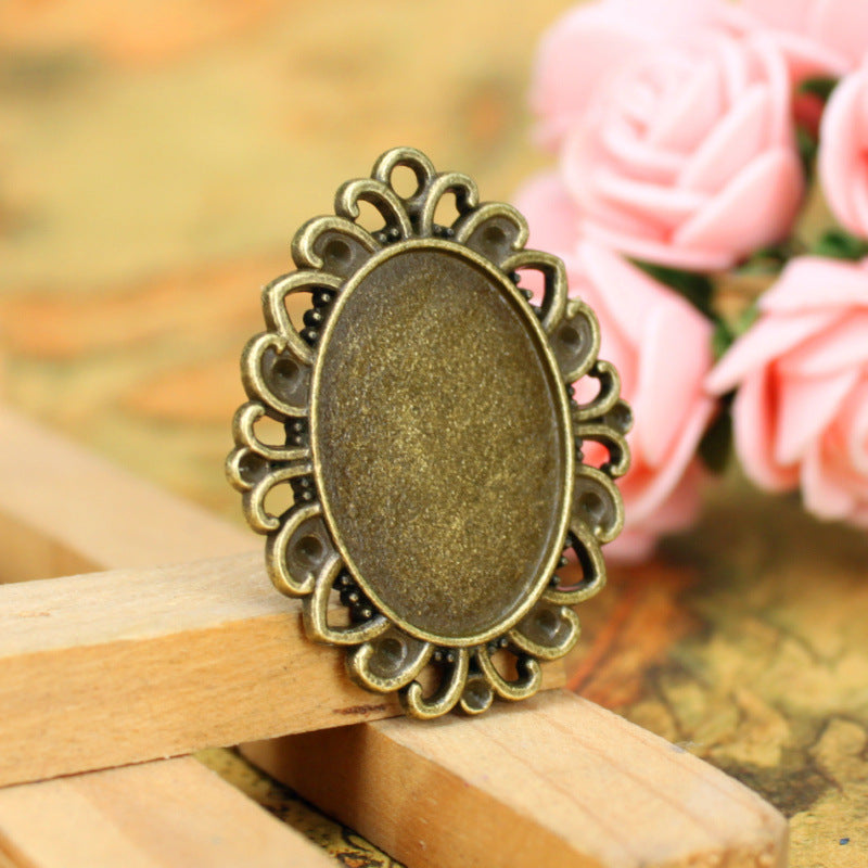 25x18mm Oval Alloy Bezel Setting with Lace Edge