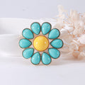 Turquoise Enamel Daisy Brooch with Yellow Round Center view 4