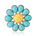 Turquoise Enamel Daisy Brooch with Yellow Round Center view 1
