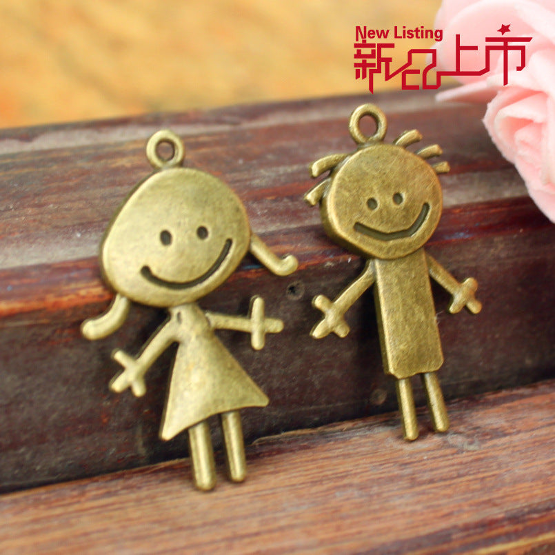 35x23mm Alloy Smiley Girl Charm Pendant