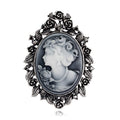 Black Silver Tone Woman Portrait Openwork Crystal Two Designs Metal Brooch Pin view 6