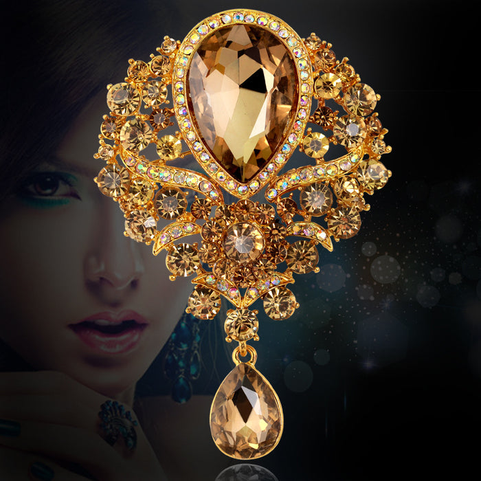 Black Gold Tone Flower Crystal Eleven Designs Metal Brooch Pin