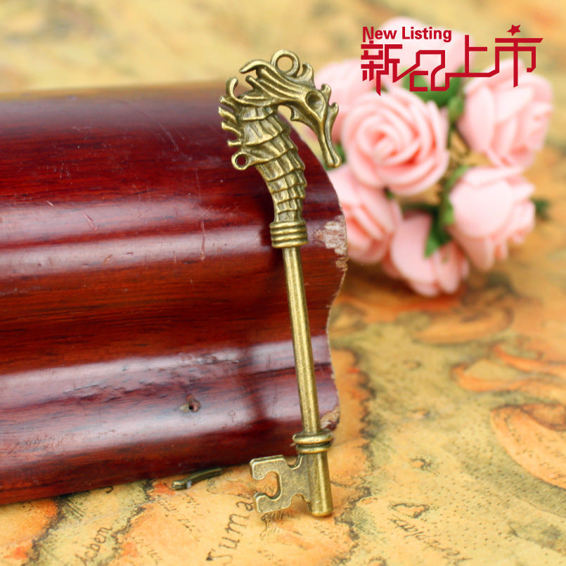 Double-Sided Seahorse Keychain Charm Pendant 72x20mm
