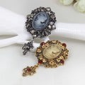 Gold Tone Woman Portrait Crystal Two Designs Metal Brooch Pin view 3