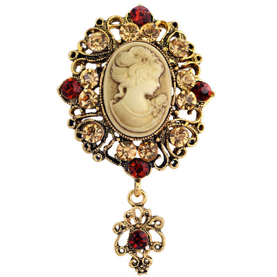 Front product view of the woman portrait brooch pin in gold