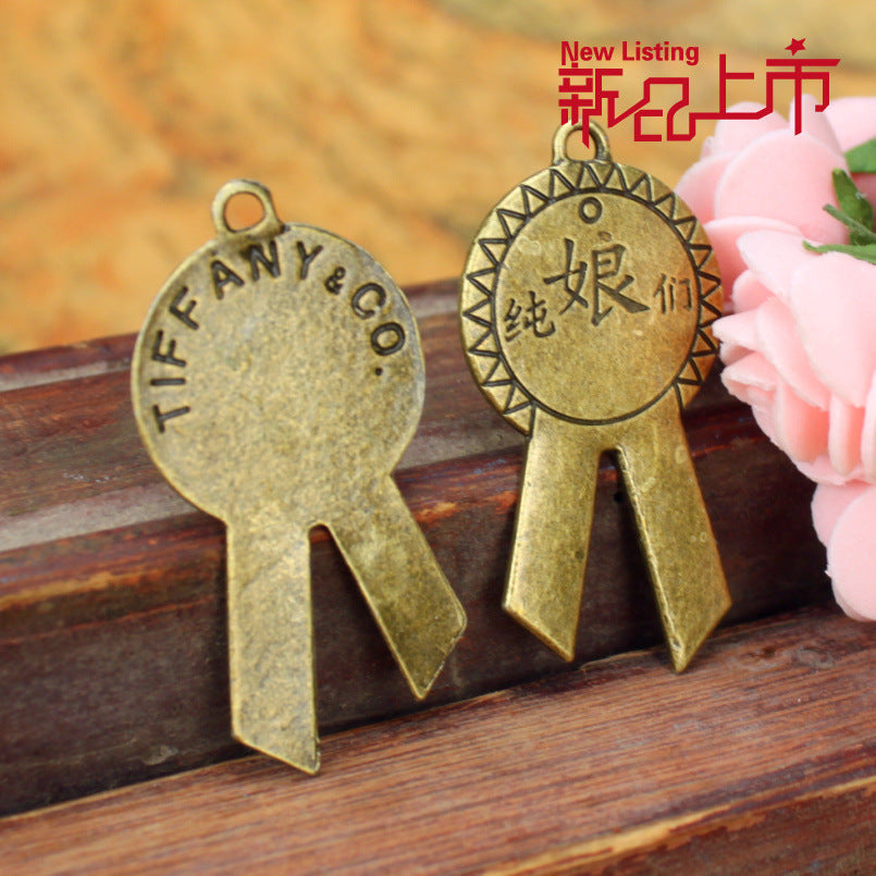 Vintage Alloy Tag Charm Pendant 50x26mm