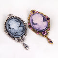 Purple Silver Tone Woman Portrait Crystal Two Designs Metal Brooch Pin view 5