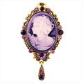Purple Silver Tone Woman Portrait Crystal Two Designs Metal Brooch Pin view 6