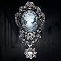 Blue Silver Tone Woman Portrait Openwork Crystal Two Designs Metal Brooch Pin view 3