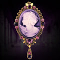 Purple Silver Tone Woman Portrait Crystal Two Designs Metal Brooch Pin view 3