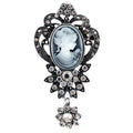 Blue Silver Tone Woman Portrait Openwork Crystal Two Designs Metal Brooch Pin view 6