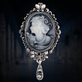 Purple Silver Tone Woman Portrait Crystal Two Designs Metal Brooch Pin view 4