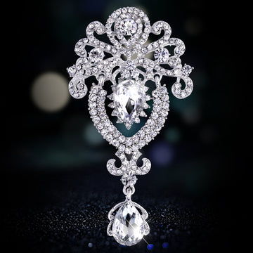 Black Silver Tone Crown Crystal Five Designs Metal Brooch Pin