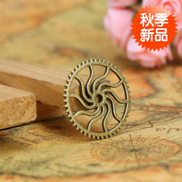 Spiral Gear Wheel Metal Charm in Two Antique Finishes