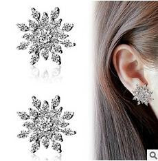 Silver Snowflake Clear Look Statement Stud Earrings